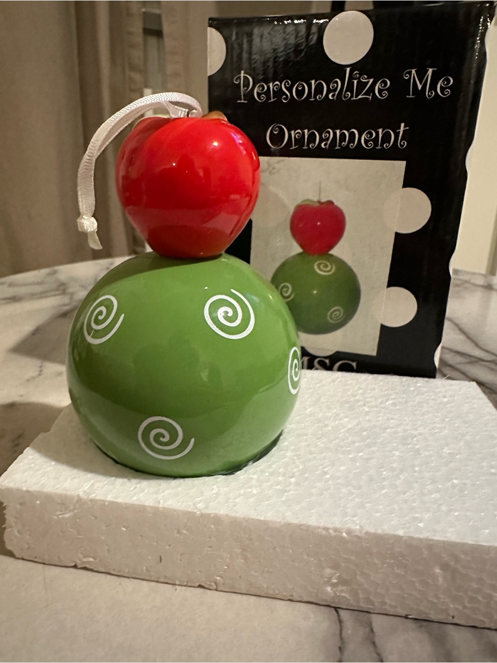 Personalize Me Holiday Ornament — Red & Green Ceramic Apple Design